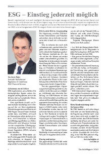 Environmental, Social, Governance – Einstieg jederzeit möglich