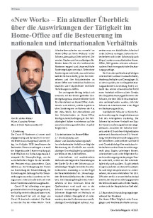 «New Work» – Auswirkungen der Tätigkeit im Home-Office auf die Besteuerung im nationalen und internationalen Verhältnis