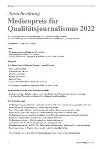 Ausschreibung Medienpreis für Qualitätsjournalismus 2022