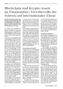 Blockchain und Krypto-Assets im Finanzsektor: Vorreiterrolle der Schweiz auf internationaler Ebene