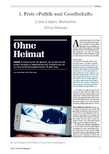 Medienpreis: 1. Preis «Politik und Gesellschaft»