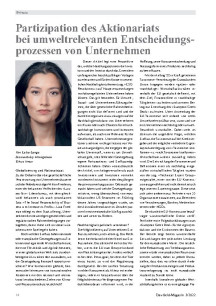 Partizipation des Aktionariats  bei umweltrelevanten Entscheidungsprozessen von Unternehmen