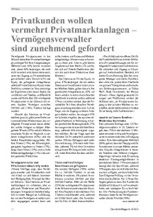 Privatkunden wollen vermehrt Privatmarktanlagen – Vermögensverwalter sind zunehmend gefordert