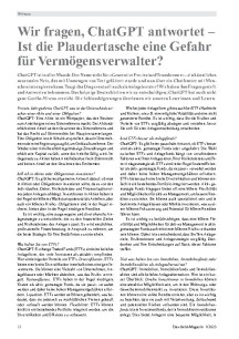 Wir fragen, ChatGPT antwortet – Ist die Plaudertasche eine Gefahr für Vermögensverwalter?