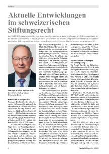 Aktuelle Entwicklungen im schweizerischen Stiftungsrecht