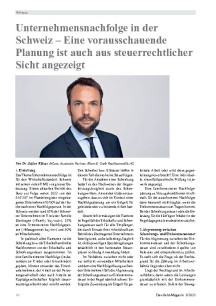 Unternehmensnachfolge in der Schweiz – Eine vorausschauende Planung ist auch aus steuerrechtlicher Sicht angezeigt