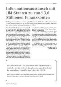 Informationsaustausch mit 104 Staaten zu 3,6 Millionen Finanzkonten