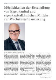 Möglichkeiten der Beschaffung von Eigenkapital und eigenkapitalähnlichen Mitteln zur Wachstumsfinanzierung