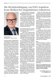 Die Berücksichtigung von ESG-Aspekten kann Risiken bei Akquisitionen reduzieren