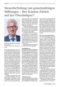 Steuerbefreiung von gemeinnützigen Stiftungen – Der Kanton Zürich  auf der Überholspur?