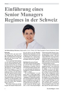 Einführung eines  Senior Managers  Regimes in der Schweiz