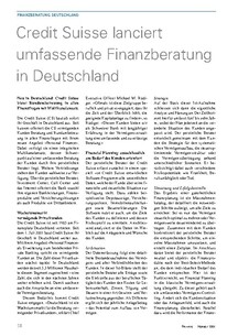 Credit Suisse lanciert umfassende Finanzberatung in Deutschland