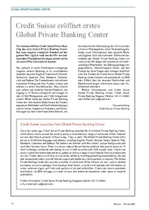 CS eröffnet Global Private Banking Center