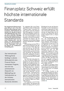 Finanzplatz Schweiz erfüllt höchste internationale Standards