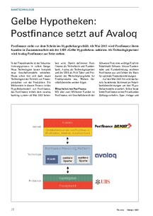 Gelbe Hypotheken: Postfinance setzt auf Avaloq