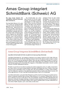 Amas Group integriert SchmidtBank (Schweiz) AG