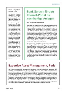 Bank Sarasin fördert Internet-Portal für nachhaltige Anlagen