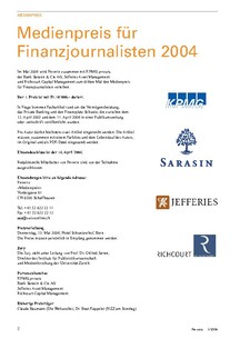 Journalistenpreis: Medienpreis für Finanzjournalisten 2004