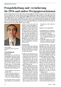 Prospekthaftung und -versicherung für IPOs und andere Wertpapieremissionen