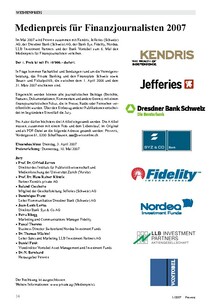 Medienpreis für Finanzjournalisten: Ausschreibung 2007