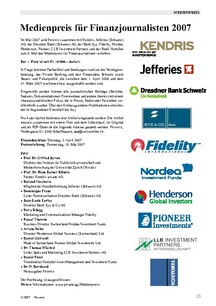 Medienpreis für Finanzjournalisten: Ausschreibung 2007