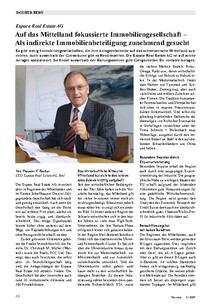 Espace Real Estate AG: Zunehmend gesuchte indirekte Immobilienanlage