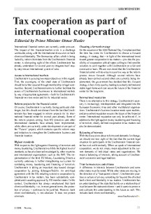 Tax cooperation as part of international cooperation