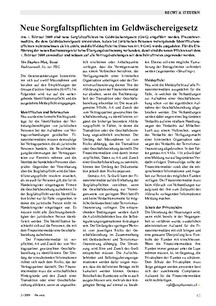 Neue Sorgfaltspflichten im Geldwäschereigesetz