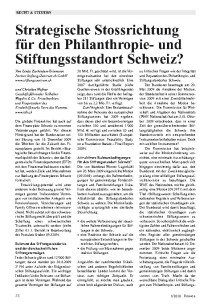 Strategische Stossrichtung für den Philanthropie- und Stiftungsstandort Schweiz?