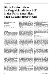 Die Schweizer Sicav im Vergleich mit dem SIF in der Form einer Sicav nach Luxemburger Recht