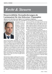 Steuerrechtliche Herausforderungen als Lackmustest für den Schweizer Finanzplatz