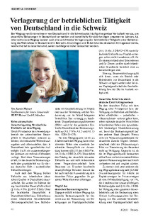 Verlagerung der betrieblichen Tätigkeit von Deutschland in die Schweiz