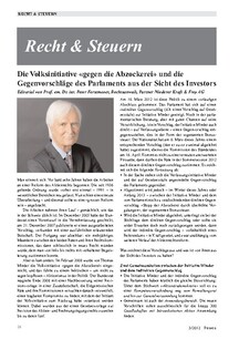 Volksinitiative «gegen die Abzockerei» und die Gegenvorschläge aus Sicht des Investors