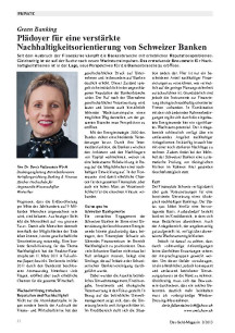 Plädoyer für eine verstärkte Nachhaltigkeitsorientierung von Schweizer Banken