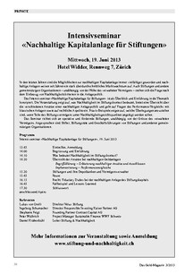 Intensivseminar «Nachhaltige Kapitalanlage für Stiftungen»