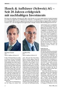 Hauck &amp; Aufhäuser (Schweiz) AG – Seit 20 Jahren erfolgreich mit nachhaltigen Investments