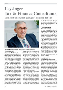 Leysinger Tax &amp; Finance Consultants – Die Steuersaison 2016/2017 