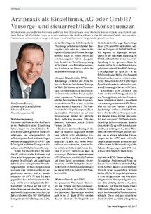 Arztpraxis als Einzelfirma, AG oder GmbH? Vorsorge- und steuerrechtliche Konsequenzen