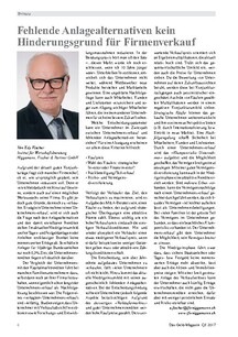 Fehlende Anlagealternativen kein Hinderungsgrund für Firmenverkauf