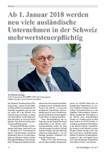 Ab 1. Januar 2018 werden neu viele ausländische Unternehmen in der Schweiz mehrwertsteuerpflichtig