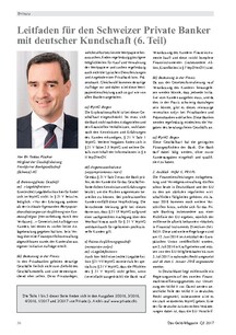 Leitfaden für den Schweizer Private Banker mit deutscher Kundschaft (6. Teil)