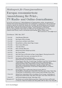 Medienpreis für Finanzjournalisten