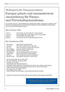 Medienpreis für Finanzjournalisten: Gewinner und Nominierte 2018