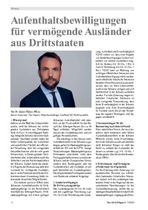 Aufenthaltsbewilligungen für vermögende Ausländer aus Drittstaaten