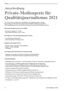 Ausschreibung Medienpreis für Qualitätsjournalismus 2021
