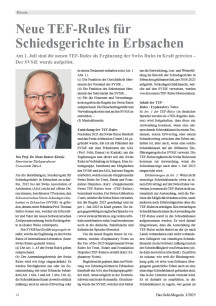 Neue TEF-Rules für Schiedsgerichte in Erbsachen